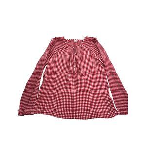Old Navy Gingham Long Sleeve Popover Blouse Top Size S Red White Cotton Blend